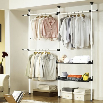 頂天立地衣帽架 頂天立地晾衣架簡易落地臥室衣帽架免打孔組裝家用室內衣柜置物架