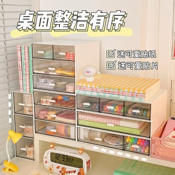 臺灣出貨高顏值透明抽屜式收納盒案頭分類家用學生宿舍化妝品置物架大容量