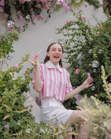 BIRUCHU SUNKISS LINEN CROP SHIRTS : Pink Stripes 粉色條紋亞麻短版襯衫