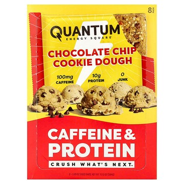 Quantum Energy Square, 咖啡萃取和蛋白棒，巧克力碎曲奇面團，8 條，1.69 盎司（48 克）每條