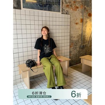 你好卡農 卷邊直筒休閑褲女夏季2024年新款高腰顯瘦拖地闊腿長褲