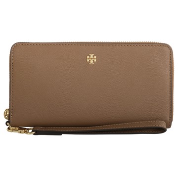 TORY BURCH-Emerson 金屬標誌防刮皮革掛帶拉鍊長夾(駱駝色)