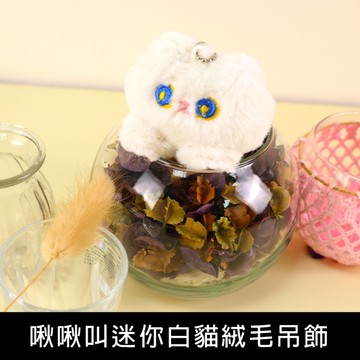 珠友 BU-02058 啾啾叫迷你白貓絨毛吊飾/掛件配飾/背包.包包吊飾/鑰匙扣吊飾/療癒小物掛飾