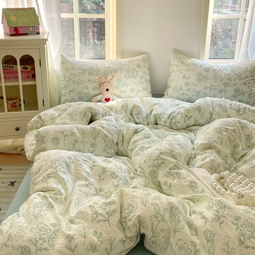 A類母嬰級100%云朵雙層紗針織四件套加厚被套宿舍床單三件套床笠