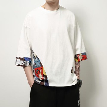 夏季亞麻短袖T恤男寬松韓版潮流半袖體恤胖子大碼棉麻五分袖上衣