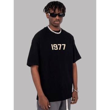 美式重磅350G純棉短袖男女小領口1977T恤寬松白色五分袖落肩半袖