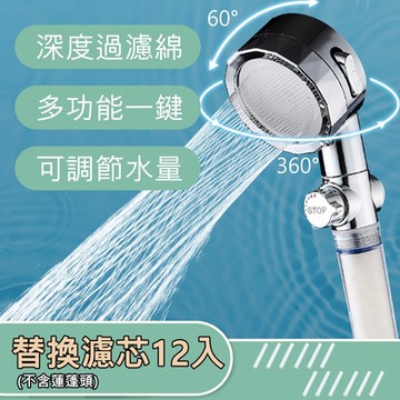 荷生活 極致強力5μm過濾可調節水量螺旋激流三檔美肌蓮蓬頭 單售濾芯12入(不含蓮蓬頭)
