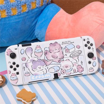 SWITCH OLED保護殼NS續航保護套底座保護殼 巨蛋貓咪