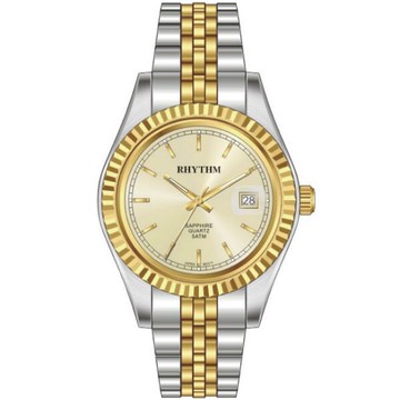 Rhythm 日本麗聲鐘時針 時尚風日期顯示機械腕錶 (RQ1612S10) 金x銀 / 20.5mm｜樂天全館特惠中★指定刷卡回饋10%
