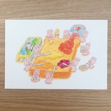 明信片兔子享受烤麵包
