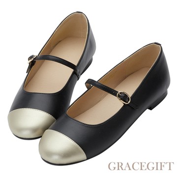 【Grace Gift】優雅芭蕾瑪莉珍平底鞋 黑