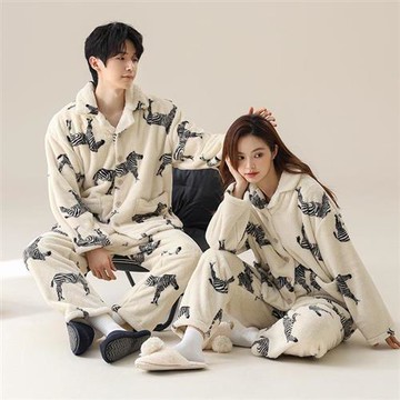 【巴黎精品】睡衣套裝長袖居家服-保暖絨毛斑馬情侶男女床閒服2款w1ad67