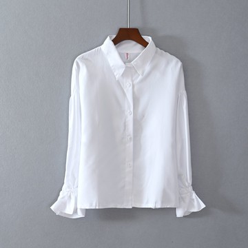 女裝直筒寬松長袖翻領純色單排扣襯衫氣質顯瘦時尚