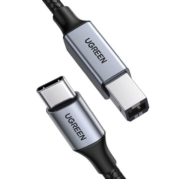 UGREEN USB-C 轉 USB-B 2.0 印表機金屬編織傳輸線 2公尺 深空灰