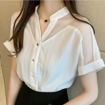 雪紡襯衫女短袖新款2026年夏季時尚氣質上衣V領寬松超仙洋氣小衫