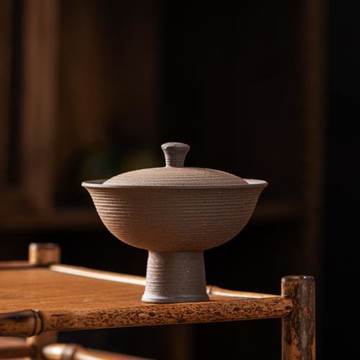 蓋碗一人飲功夫茶具小茶碗陶瓷粗陶功夫茶單個80ml二才茶藝泡茶杯