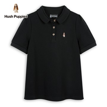 Hush Puppies POLO衫 女裝素雅袖打摺刺繡小狗POLO衫