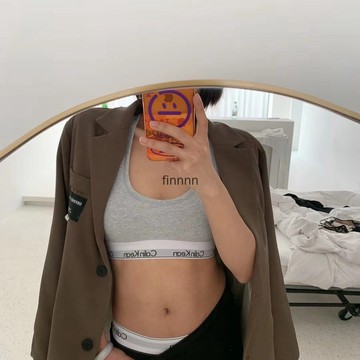 CalniKean內搭基礎套裝內衣女帶胸墊簡約字母運動純棉背心套裝女
