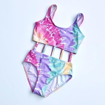 Amber女童吊染風三角連體泳衣鏤空溫泉游泳館訓練競技專用 中大童