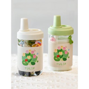 玻璃杯牛奶杯豆漿杯家用耐高溫便攜水果杯外帶燕麥杯子吸管水杯女