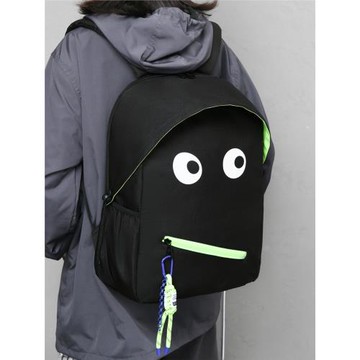 書包女中學生雙肩包可愛怪獸黑色大容量高中生輕便休閑電腦背包