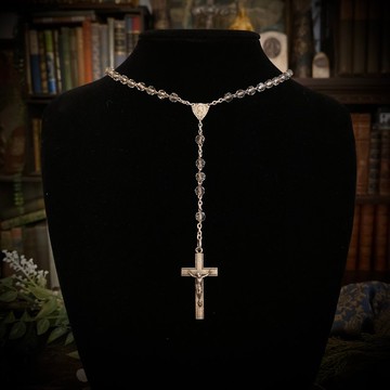 法國天主教玻璃鍍銀十字架玫瑰經念珠