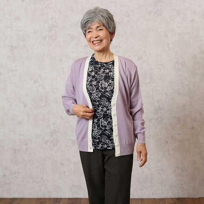 洗える日本製ライン入りカーディガン シニアファッション 70代
