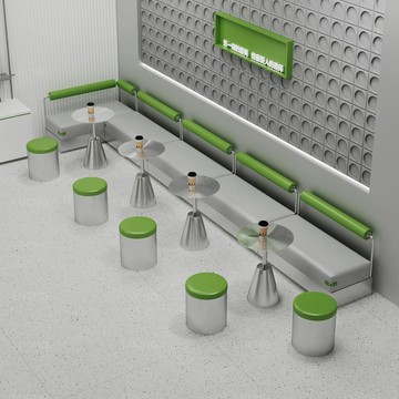 工業風咖啡廳不銹鋼靠墻卡座沙發網紅冷飲奶茶店休息區桌椅子定制 8143