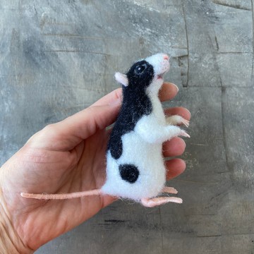 白老鼠雕像手工氈制逼真老鼠禮物羊毛微型動物