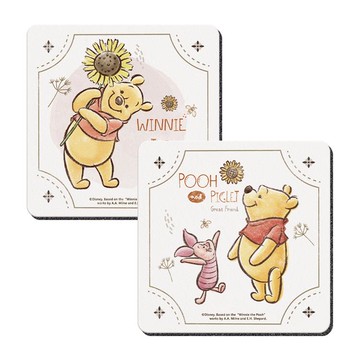 【Disney 迪士尼】軟式珪藻土吸水杯墊-復古風 向日葵維尼 （2入/組） （10x10x0.5cm） _廠商直送