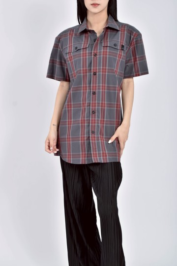 (S) black diamond韓牌格紋灰色短袖上衣