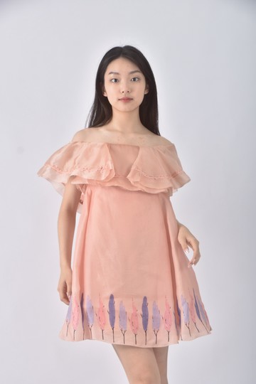 (S) jorya質感一字領橘色洋裝