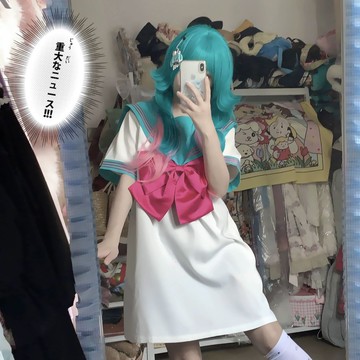 【臺灣有貨】【送蝴蝶結】愛與海軍短袖學生製服改良製服水手服套頭連衣裙
