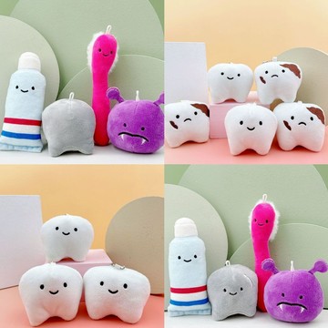 鑰匙圈 創意有趣炸毛牙刷 牙齒造型掛件 可愛毛絨笑臉炸毛牙膏鑰匙扣 包包掛飾 吊飾