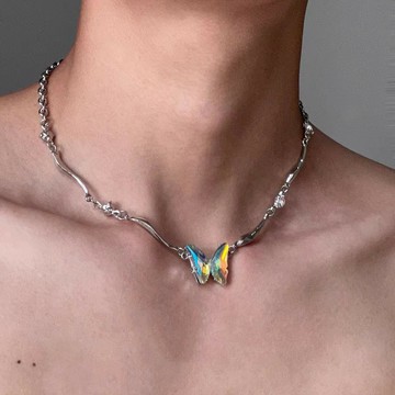 【台灣公司 可打統編】免運 漸變蝴蝶金屬不規則項鏈女甜酷y2k辣妹潮流小眾設計感鎖骨鏈頸鏈 可開發票 全館五折 工廠現貨直銷 新品特價 z9211