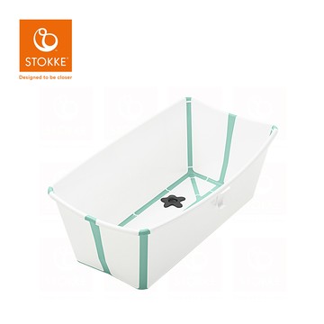 Stokke - 挪威 Flexi Bath 折疊式浴盆(感溫水塞)- 不含浴架-白色(湖水綠包邊)