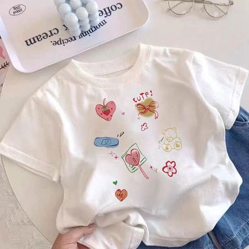 Healthy baby 新款女童短袖洋氣T恤兒童可愛夏季卡通印花寶寶百搭純棉半袖上衣短袖 T恤 女童短袖 儿童上衣