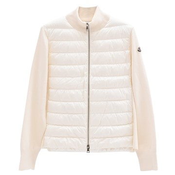 MONCLER 加襯羊毛雙拉鍊高領開襟毛衣/外套.白