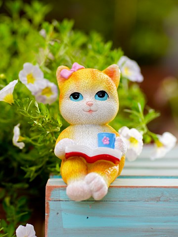 卡通可愛小貓咪裝飾擺件坐姿桌面盆景擺設花園庭院民宿幼兒園造景