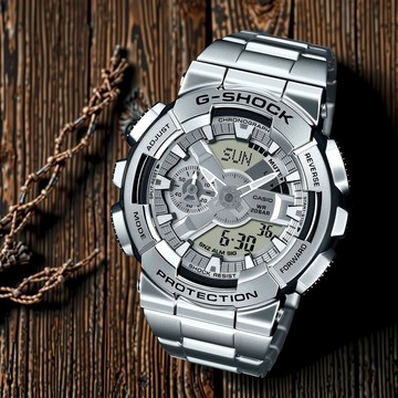 ［與你分享幸運］CASIO 卡西歐 G-SHOCK 工業風大錶殼金屬雙顯手錶 送禮推薦-銀 GM-110D-8A