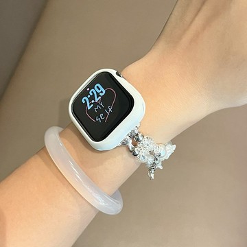 適用於Apple watch 11 10 9 8 7 6 氣質腕帶 珍珠蝴蝶串珠雙鏈錶帶 蘋果42 44 45 46mm