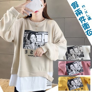 【Billgo】※現貨【粉M】假兩件復古照片長袖T 寬鬆女上衣衛衣 【RK67284】