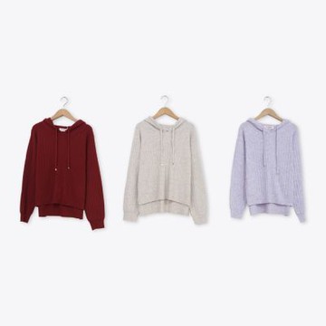 【CUMAR】休閒坑條下襬開衩連帽針織上衣 紅 杏 紫(魅力商品)