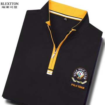 高端潮牌男士小立領短袖拉鏈t恤t絲光珠地棉男裝上衣服POLO衫夏季