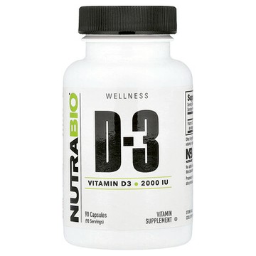 NutraBio, 維生素 D-3，50 微克（2000 國際單位），90 粒膠囊