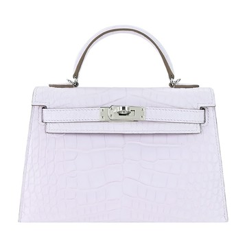 Hermes 愛馬仕 Kelly 20CM U刻 方塊鱷魚手提/肩背凱莉包(09夢幻紫/銀釦)_廠商直送
