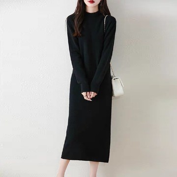 【LANNI 藍尼】現+預 圓領長版針織洋裝連身裙(女裝/洋裝/針織裙/連身裙)