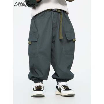 兒童寬松韓版工裝褲中大童春秋裝新款束腳長褲男童洋氣時尚休閑褲