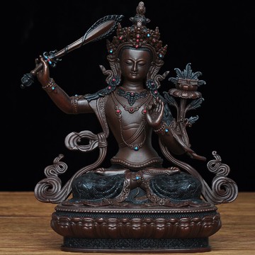 文殊普賢菩薩佛像擺件藏傳佛教純銅文殊師利童真菩薩供佛居家供奉