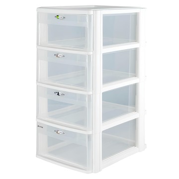 SHUTER 樹德 livinbox 魔法收納力A4玲瓏盒 PC-2440  白櫃透明抽  275W x 350D x 565H mm  四層抽屜收納盒  4層